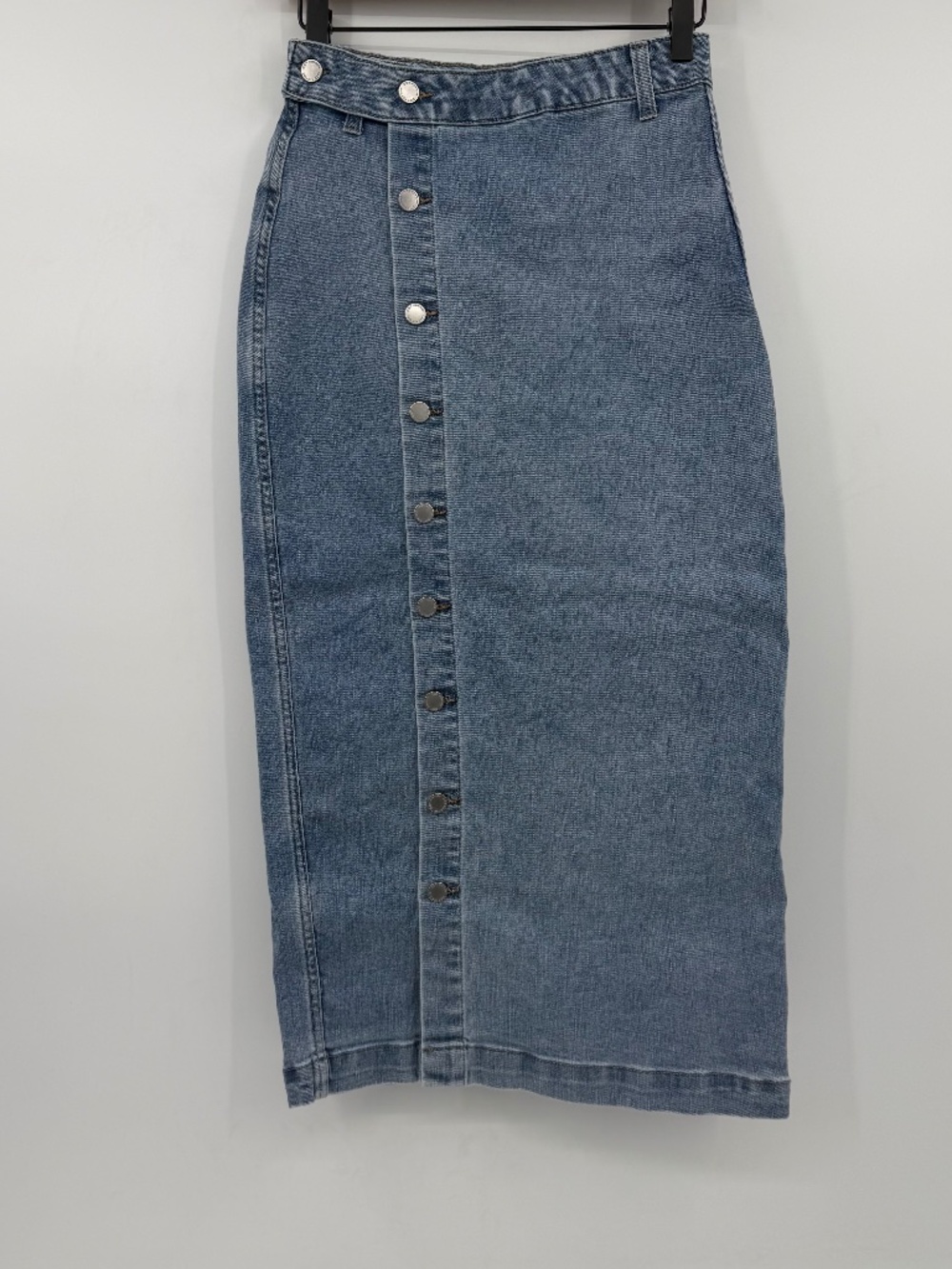 Oat New York Denim Skirt Women 2 Blue Button Down Pencil Long Mid Rise Stretch